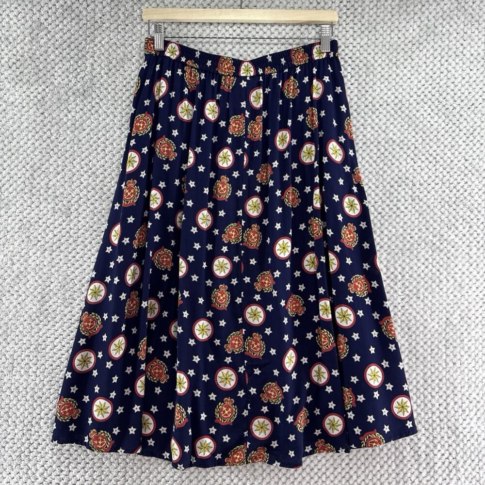 VTG Pendleton Button Front Skirt Women 12P Navy Blue Stars ALine Nautical Preppy - Picture 3 of 6